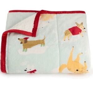 NWT Cuddl Duds Throw Blanket Reversible Faux Fur Dogs Red Trim Holiday 50"X60"